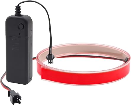 Electroluminescent El Light Strip, EL Wire Rope Lights, 1M Neon Glowing Strobing Electroluminescent 100 cm x 1.4 cm 39.3" x 0.5" ON/Slow Flash/Fast Flash, 1Pack 1, Red, 1cm*1m