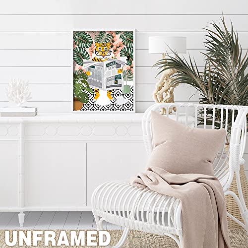 Lemail Wig Animal On Toilet Funny Bathroom Wall Art Animal Reading Newspaper Wall Art Prints Tiger On Toilet Print Botanical Wall Art Tropical Pink Botanical Bathroom Humour Art Print 12X16In Unframed #TOP7