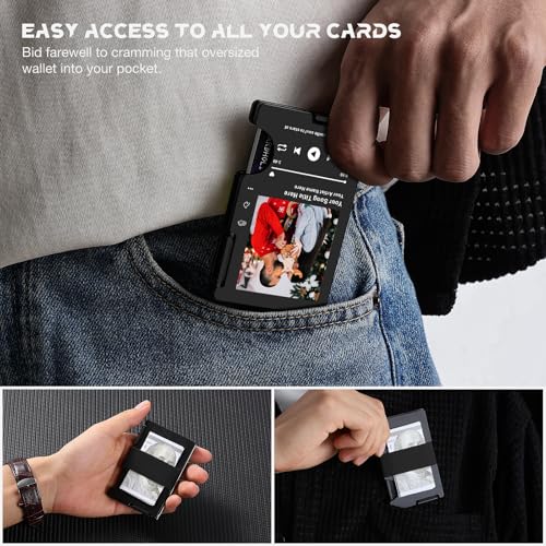 Personalized Christmas Gifts for Men, Custom Photo Engraved Song Minimalist Wallets for Husband Dad Son Boyfriend, Customized Picture Metal Card Holder for Valentines Anniversary Birthday Graduation4