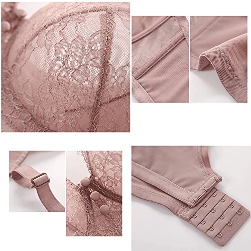 Ensemble soutien-gorge push-up en dentelle fine rose taille 35D