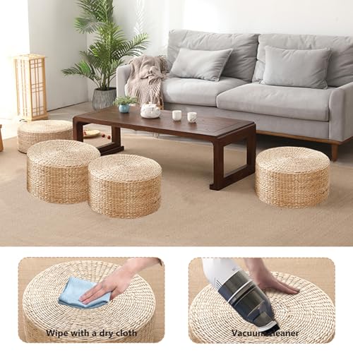 Pouf rond ottoman 16x16x12 en peluche tressée naturelle pour salon et chambre