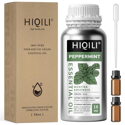 Image of HIQILI Peppermint Essential Oil 16 oz 100% Pure Natural Aromatic Oil for Freshening Air, Hair Care, DIY Soap, SPA & Home Use