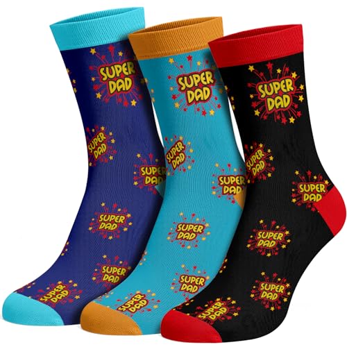 OEAGO Gifts for Dad Men,3 Pack Funny Superdad Socks, Dad Christmas Gifts for Men Husband, Christmas Presents for Fathers Day Birthday Anniversary (Size:9-11)