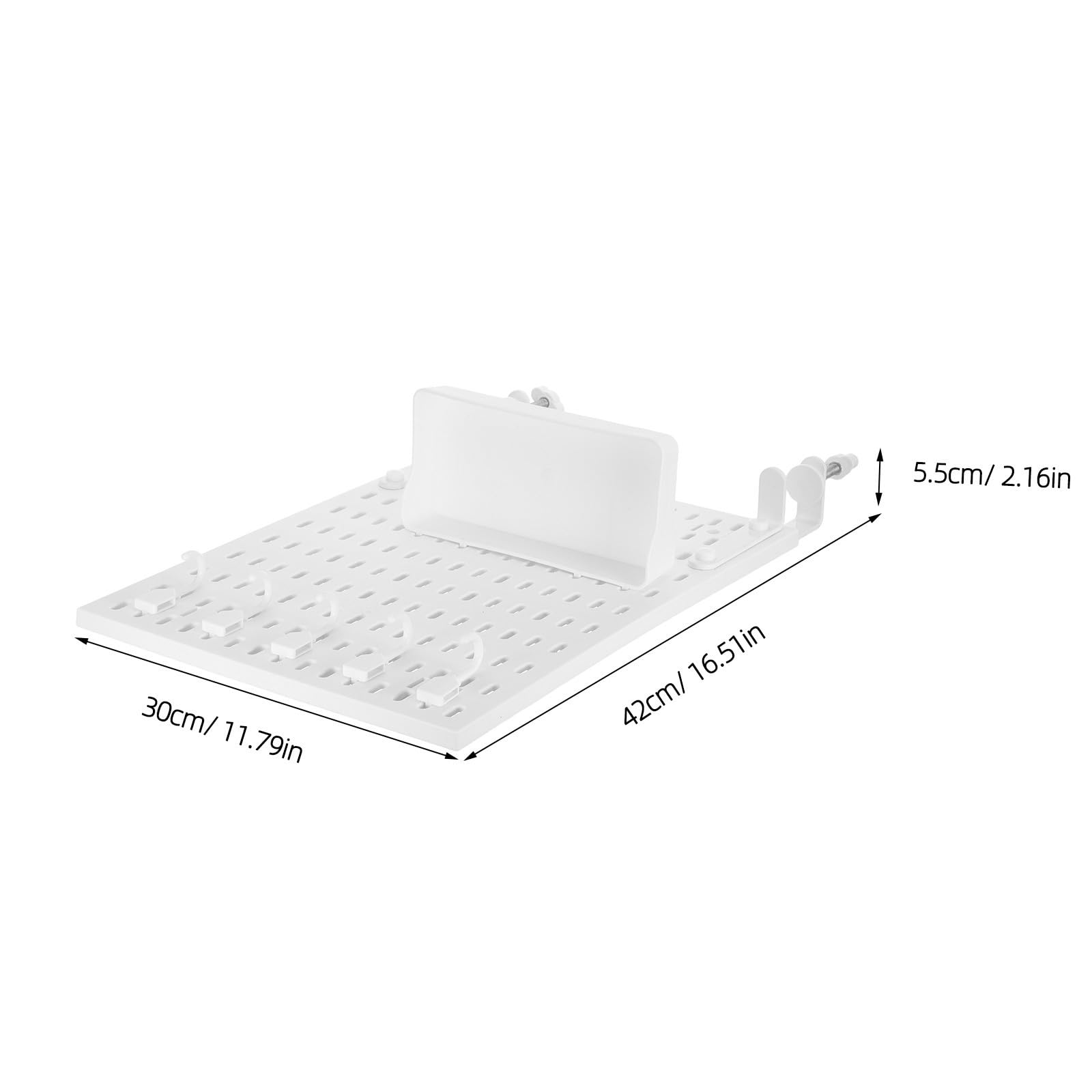 HOMSFOU Organizador de Escritorio y Compartimentos Múltiples Ajustable con Abrazadera de Plástico Blanco, Tablero Perforado con Ganchos para Dormitorio y Oficina