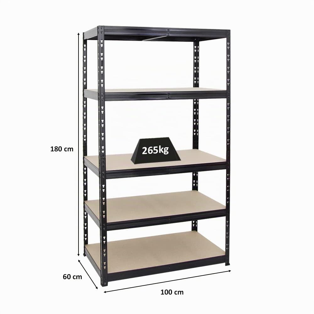 PROREGAL Étagère Charge Lourde Tiger | HxLxP 180x100x60cm | 265kg par Niveau | Noir | Étagère Robuste de Garage, Atelier, Cave, sous-Sol, Stockage, Rangement, rayonnage