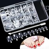 Kiiwah 100 Pièces Faux Ongles Pieds, 10 Tailles Capsule Ongles Orteils Court, Acrylique Clair Ongle Pied avec Boîte, Doux Full Cover Capsule Pied pour Nail Art DIY Salon de Manucure