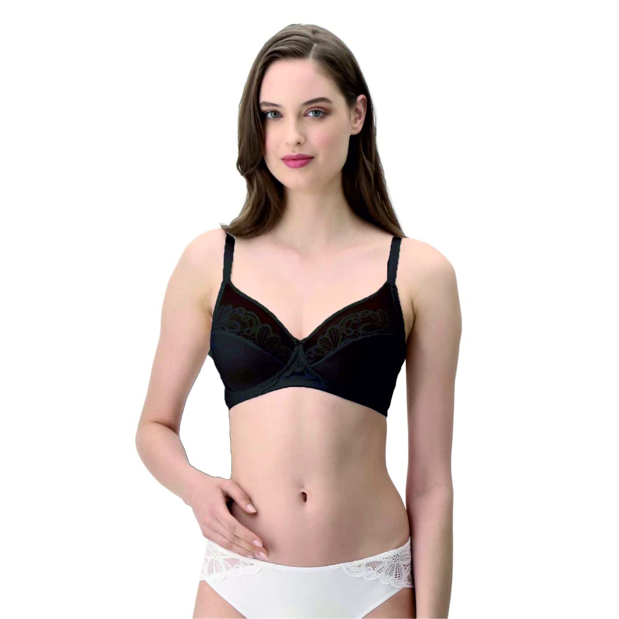 Lepel 1 Pezzo Reggiseno Donna 460 Allure Senza Ferretto Con Pizzo - Coppa B - C - D, Nero 3C - 4