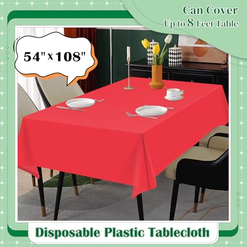 Image of Red 14 Pack 54 x 108 Inch Plastic Tablecloths, Disposable Rectangle Tablecloth, Party Table Cover Plastic Table Cloth