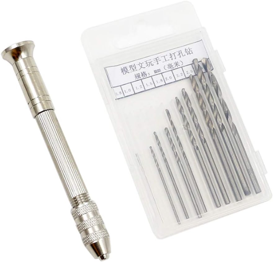 GTIWUNG 10 Pcs Mini Pin Vise Hand Drill Bits, Micro Twist Drill Bits Set with Precision Hand Pin Vise Rotary Tools for Jewelry Carving Woodworking Plastic (0.8-3.0mm)