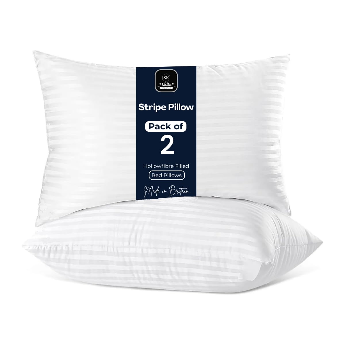 2 Pack Hotel Quality Stripe Pillows Bounce Back Side Slee...