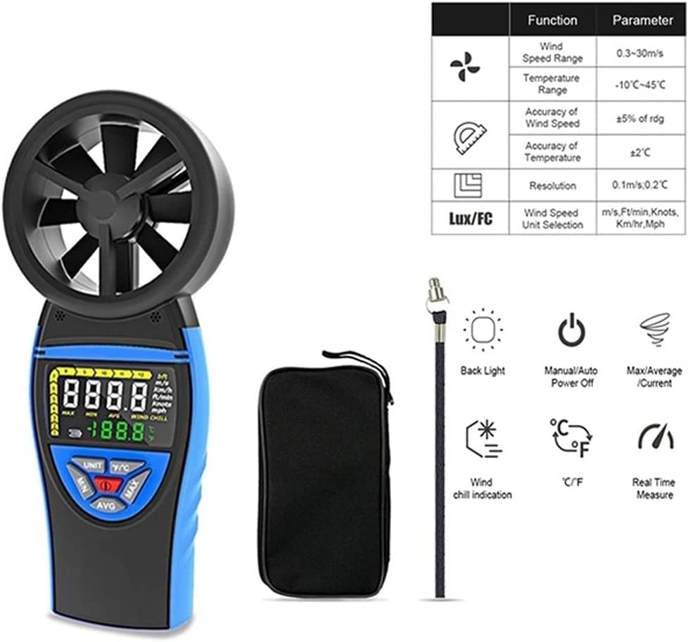 Digital Anemometer Wind Meter Gauge for Shooting Boats for Wind Speed Temperature Chill Tester，Multifunctional Measurement, Easy to Read