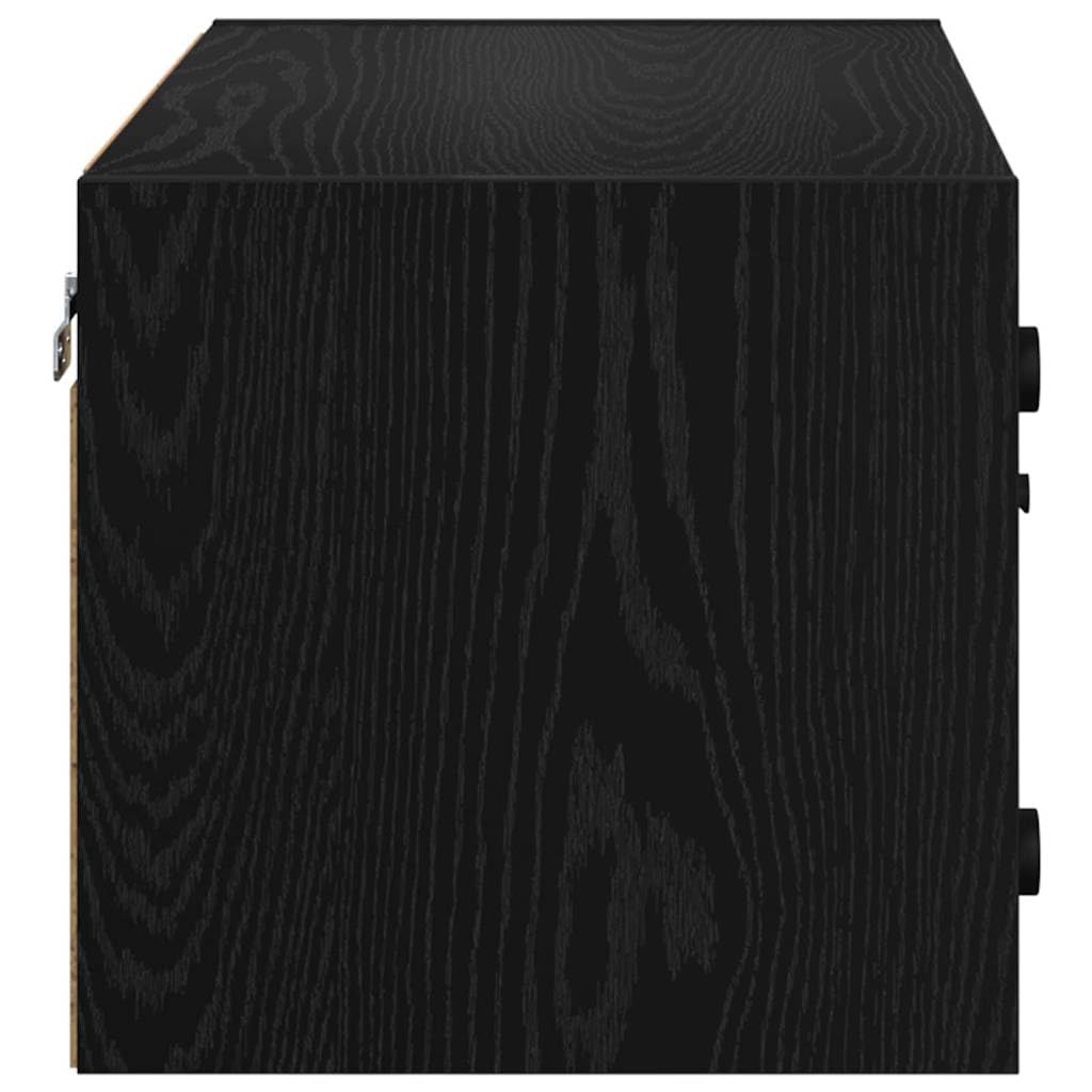 Armario de pared con aspecto de roble negro, 68 x 37 x 35 cm, armario colgante moderno con puertas de cristal y 2 compartimentos de material de madera – Escaparate de pared para salón y