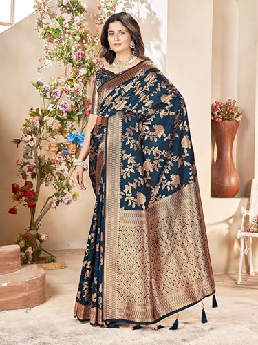 Image of Mehrang Cotton Banarasi Silk Saree for Women With Unstitched Blouse Piece