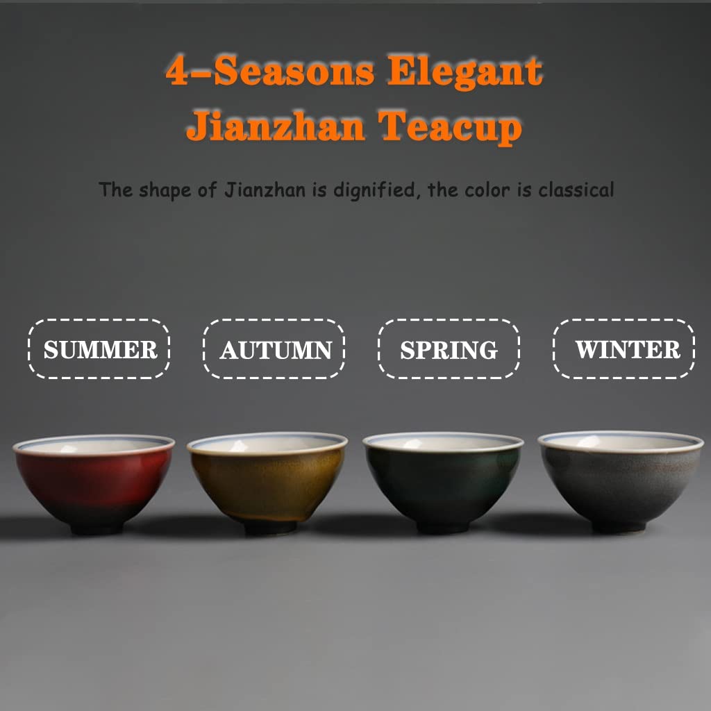 Tazas de té Taza De Té Kungfu Cambio De Horno 4 Estaciones Kung Fu Tetera, Juego De Tazas Maestras De Cerámica Hechas A Mano, Cuenco De Té Multicolor Esmaltado Tenmoku, Paquete De Regalo