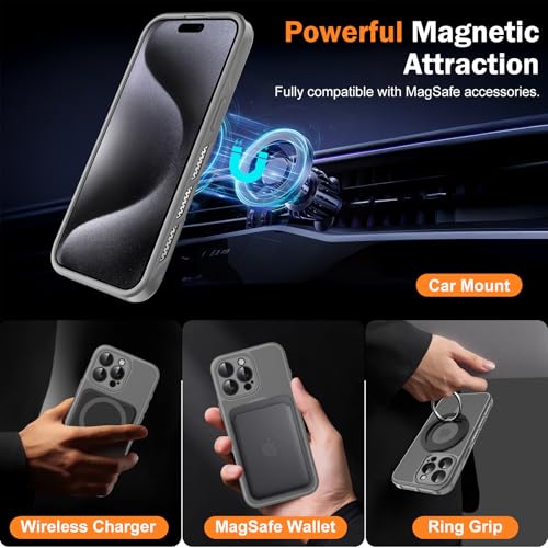 CASEINJOY Stronger Magnetic for iPhone 15 Pro Max Case, Heat Dissipation Frame, Compatible with Magsafe, Camera Protection, Matte Back Slim Protective Cover for iPhone 15 Pro Max 6.7 Inch, Gray - image 3
