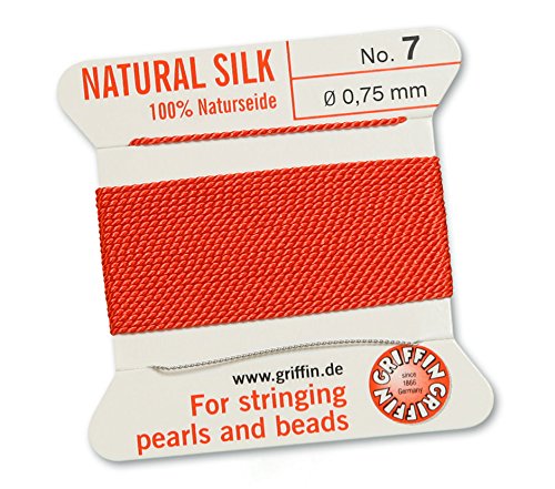 GRIFFIN 100% Natural Silk Beading Cord String Thread - Coral - 5 Packs - Size 0.75mm