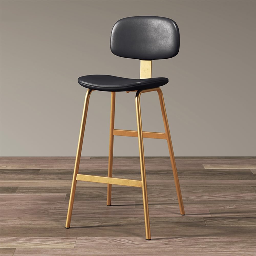 HJYBFA Silla Alta Cocina Taburetes de Bar de Cuero sintético, taburetes de Bar Modernos de 26" y 30" con reposapiés Trasero y Patas de Metal, sillas de Cocina y Comedor (Negro y Dorado, 75 cm)