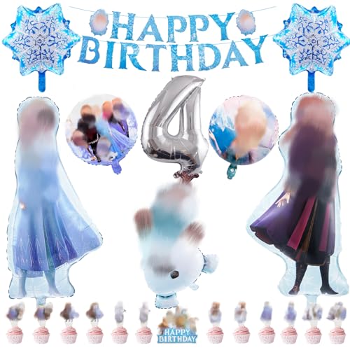 BalloonA 4th Frozen Party Balloons Decorations Frozen Birthday Decorations Happy Birthday Balloons Frozen Birthday Banner Frozen Cake Decoration 4th Elsa Birthday Decoration for Girls