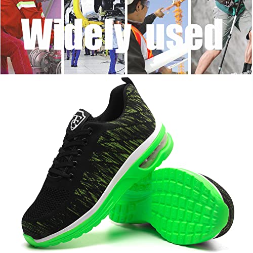 Mandyq Steel Toe Shoes For Men Work Safety Sneakers Breathable Mesh Construction Lightweight Air Cushion Comfortable Slip Resistant Shoes 1201/Green/46 #TOP6