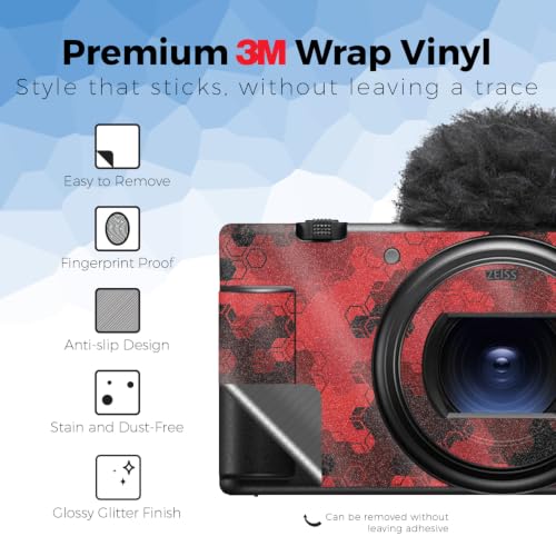 Image of Glossy Glitter Camera Skin Compatible with Sony ZV-1 Mark II (2023) - Red Hexa Camo - Premium 3M Vinyl Protective Wrap Decal Cover - Easy to Apply | Crafted in the USA by MightySkins