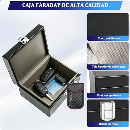 Caja Faraday llaves coche de piel sintética con estuche bloqueador de señal 5