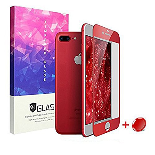 Lamshaw Red 9H Full Coverage Tempered Glass Screen Protector with Home Button Sticker-Touch ID Button for iPhone 7 Plus(iPhone 7 Plus)