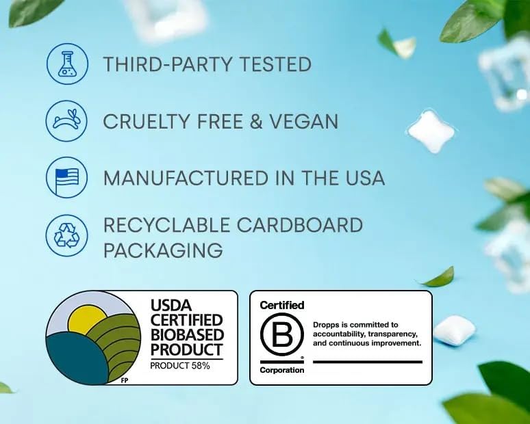 Miniatura 6 de Dropps Detergente para ropa Active Wash  Fresh Start, 64 cápsulas  Sport Wash combate manchas y olores  Embalaje de bajo desperdicio  Funciona en