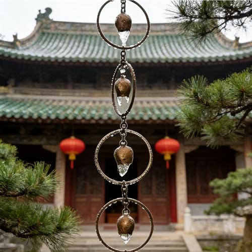 HMDIUM Rain Chains, 47 Inch Decorative Metal、Gutter Drainage Chimes for Outside Garden with Beautiful Sound, Waterfall Bell Shaped Design Enhances Outdoor Decor