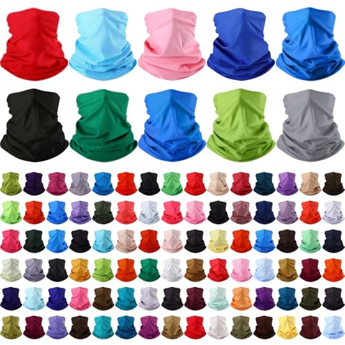 Image of Bonuci 100 Pcs Neck Gaiter Bulk Seamless Neck Gaiter Face Coverings Breathable Elastic Headwear Bandana for Women Men