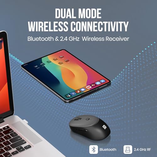 Image of Portronics Toad Neo Wireless Bluetooth Mouse with Dual Wireless Connectivity (BT + 2.4 GHz), Rechargeable Battery, Forward & Back Button, Multi-Device Pair, Upto 3200 Dpi Sensitivity(Black)