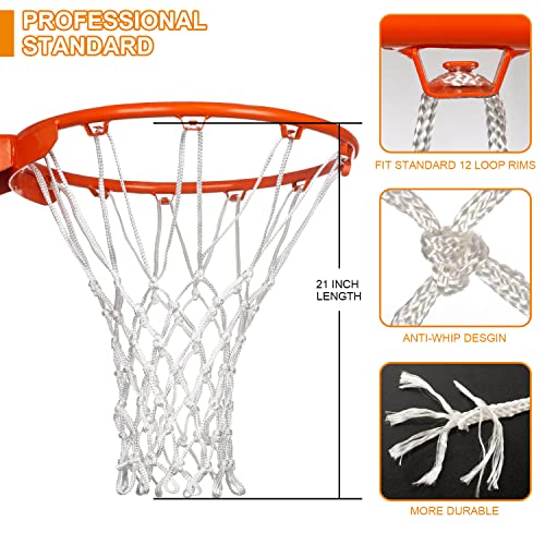 ATINUS Basketball Net,Professional Heavy Duty Basketball Net Replacement, All Weather Anti Whip Basketball Hoop Net for Indoor and Outdoor - 12 Loops Rim(White)