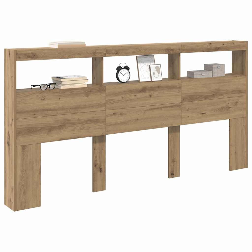 vidaXL Headboard Artisan Oak 200 x 17 x 102 cm Engineered Wood, Elegant Headboard With Lighting, Modern Durable Design, USB-Powered, Versatile Bedroom Storage, Sleek Bed Upgrade