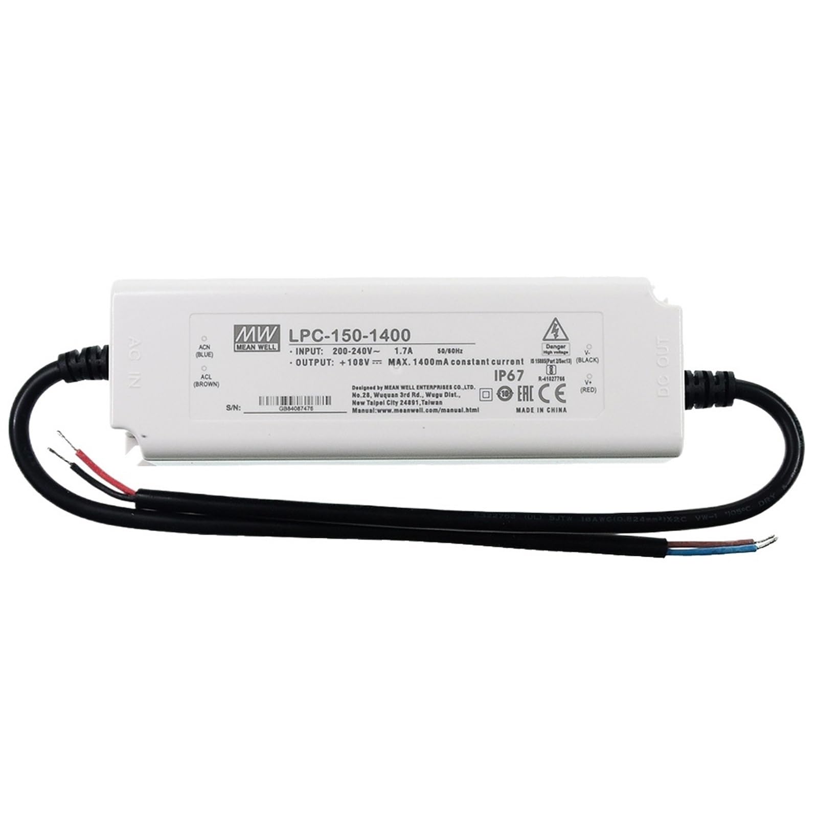 FCARUMIQP LPC-150-1400 Switching Power Supply 1400mA 54~108V DC 150W IP67 Waterproof LED Driver 220VAC