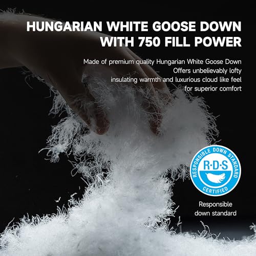 Image of Beautyrest Hungarian White Goose Down Comforter Queen /Full Size, 100% USA Grown Cotton Fabric, 750 Fill Power Fluffy Duvet Insert, 500 Thread Count All Seasons Warmth Luxurious Comforters,90 inch x 98 inch