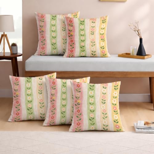 Image of STITCHNEST 'Little Meadow Series' Cushion Cover | Set of 5 | Floral Cushion Cover 16 inch x 16 inch
