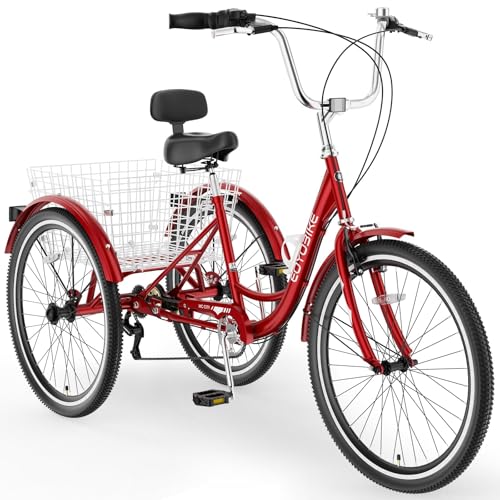 Image of Adult Tricycle, 7 Speed Adult Trike, 20 /24 /26 inch 3 Wheel Bike with Basket | Low Step-Through Frame, Wide Seat with Backrest, 350 lbs Capacity, Tricycle for Adults, Seniors, Women and Men