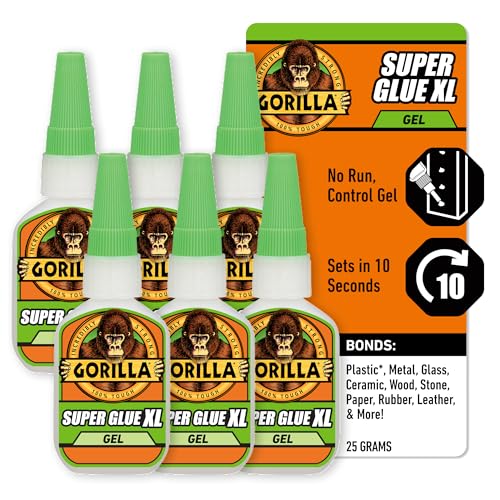 Gorilla Glue Super Glue Gel XL, Fast-Setting, Thicker Controlled No Run Formula, Anti-Clog Cap, Versatile Cyanoacrylate Glue, 25g, Clear (Pack of 6)