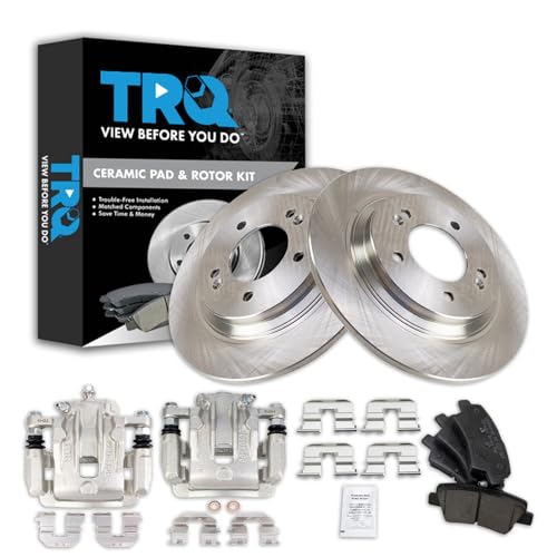 Image of TRQ Rear Brake Pad and Rotor Set Ceramic Rotors Calipers