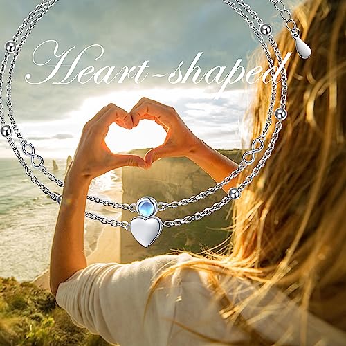 Image of Flyow Anklet for Women S925 Sterling Silver Adjustable Foot Beaded Heart Charm Ankle Bracelet Anklets Jewelry