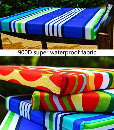 Lfnoone Indoor/Outdoor Chair Cushions Set Of 4 Waterproof,Square Corner Outdoor Cushions For Patio Furniture - Patio Chair Cushions With Ties,Memory Foam Oudoor Cushions17 X17, Blue Stripes #TOP4