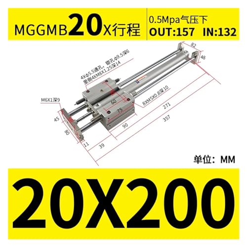 Cylindre de guidage d'air MGGLB20-200 à double tige robuste - 3