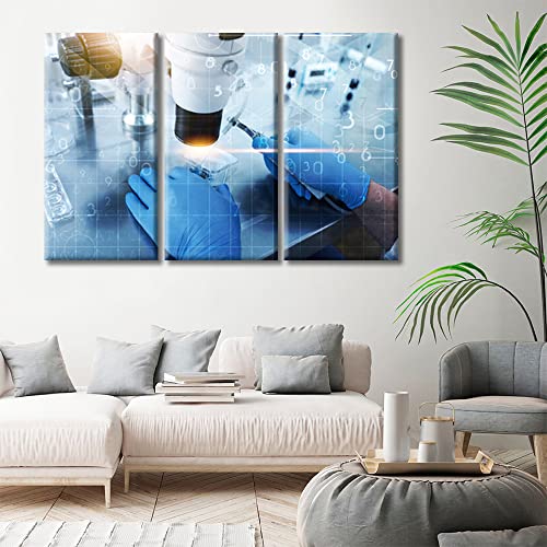 Image of Medical Modern Home Decor 3 Panels Home Decor Medical Young Scientist Pictures Wall Art for Bedroom, Living Room, Office. Framed Ready to Hang (42 inch Wx28 H)