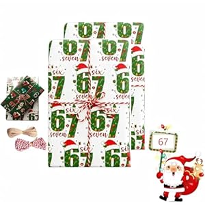 67 Christmas Wrapping Paper 2PCS, 6 7 meme Wrapping Paper, 67 Meme Funny Teen Holiday Gift Wrap, Santa 67Meme GiftWrap, Unique Six Seven Festive Wrapping Papers (Christmas White*2PCS)