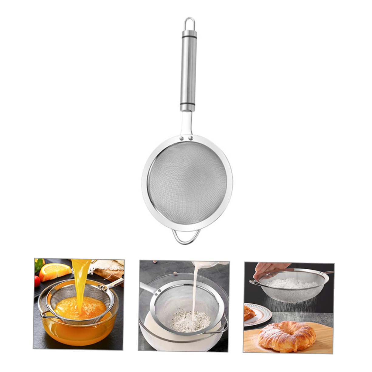 Setaccio per Farina a Maglia fine in Acciaio Inossidabile con Manico per setacciare e drenare la Cucina - Colino Multiuso per Forniture Alimentari, Cottura e Cottura al Forno