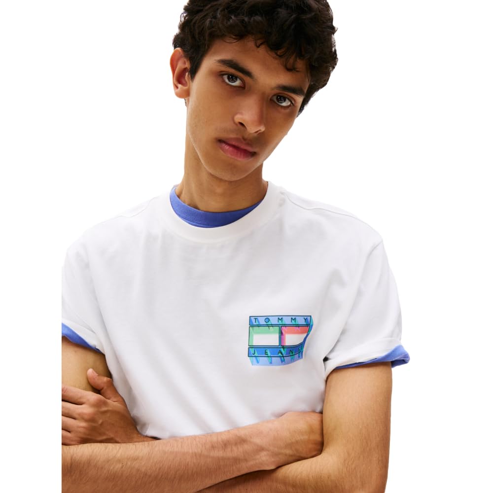 Tommy Jeans Short Sleeve Cotton T-Shirts with Blurred Printed Flag Graphic T-Shirt in Cotone a Maniche Corte con Grafica Stampata sfocata Uomo (Pacco da 1)