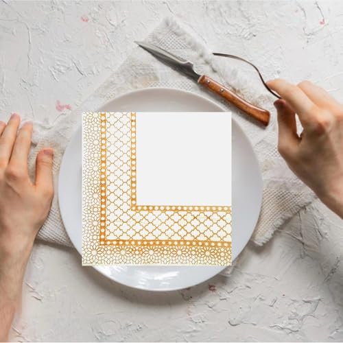 Image of Silk Touch Printed Paper Napkins (50 Pulls Per Pack, 200 Sheets, 33 X 33 cm) | Pack of 4 Printed Tissues | 2 PLY Table Napkins | Party Essential | Floral and Geometric Patterns, Gold and Silver
