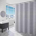 Lkw Ogechi Grey Shower Curtains Extra Wide Waterproof 300x200 cm, Grid Shower Curtain Washable, Waterproof Modern Weighted Shower Curtain, Fabric Anti Mold Shower Curtains with Hooks, Polyester