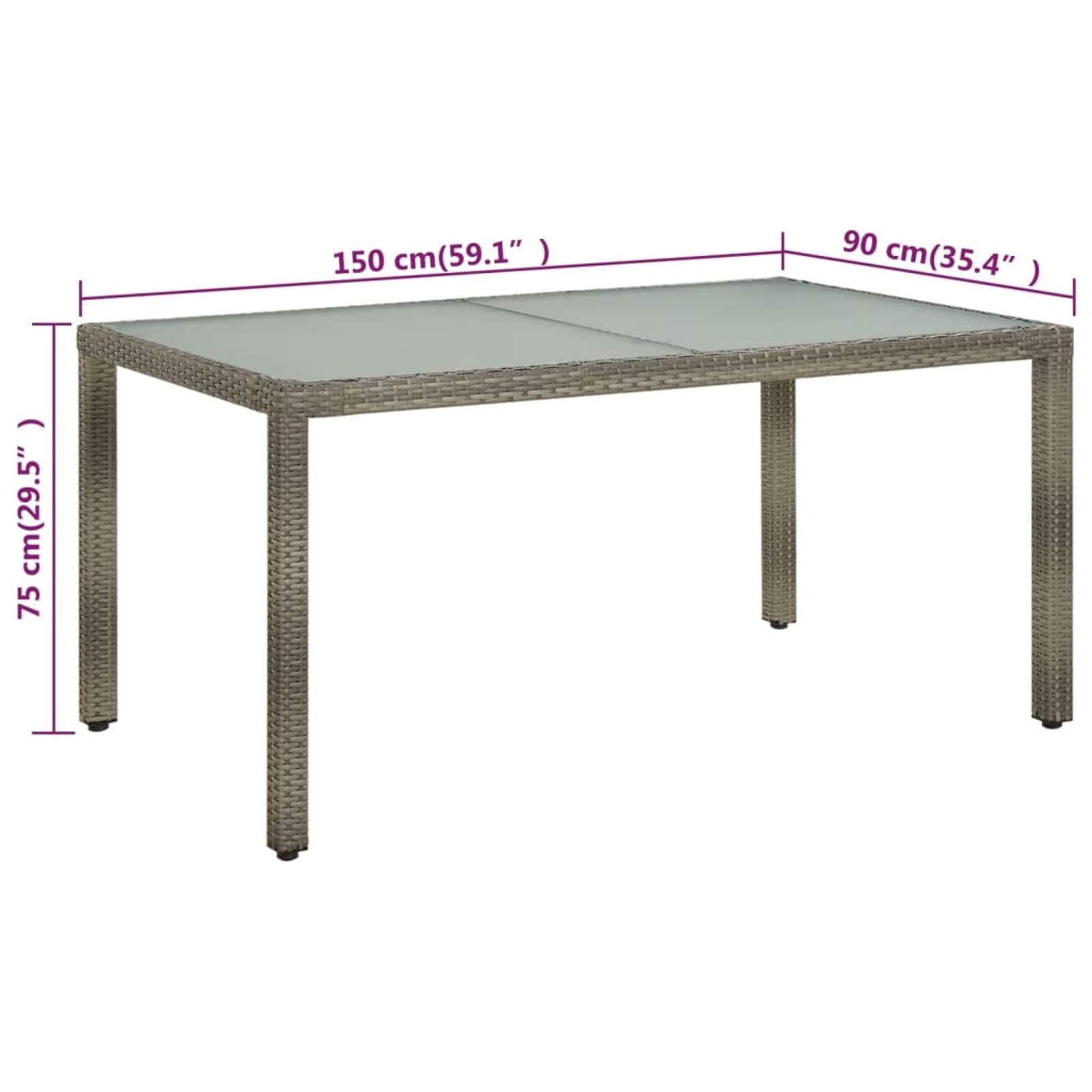 Homgoday Mesa de jardín de 150 x 90 x 75 cm, cristal templado y polirratán gris, mesa de jardín, mesa de terraza, mesa de comedor, mesa de cocina, mesa de jardín, mesas exteriores