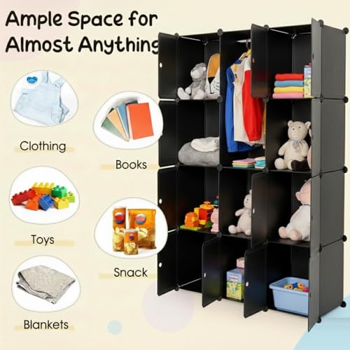 Image of KRISHYAM12-Cube Modular Wardrobe with Doors, Hanging Rod & 3 Shoe Boxes, Space-Saving DIY Closet Organizer for Clothes, Shoes, Toys & Home Storage,