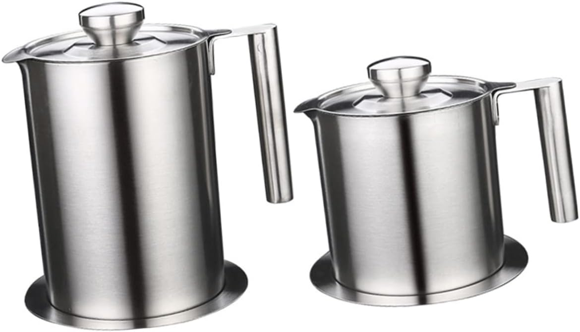 1pc Stainless Steel Oil Filter Pot with Strainer Cover Capacity Oil Storage Can Kitchen Tool for Home and Restaurant Use